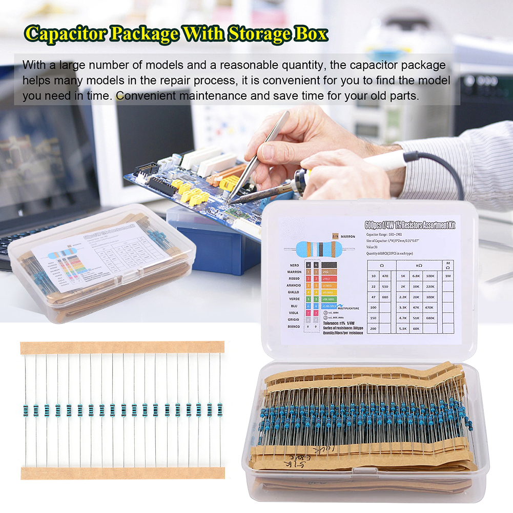 Resistor Kit 1 4W - 300/600pcs Metal Film Resistor Pack Assorted