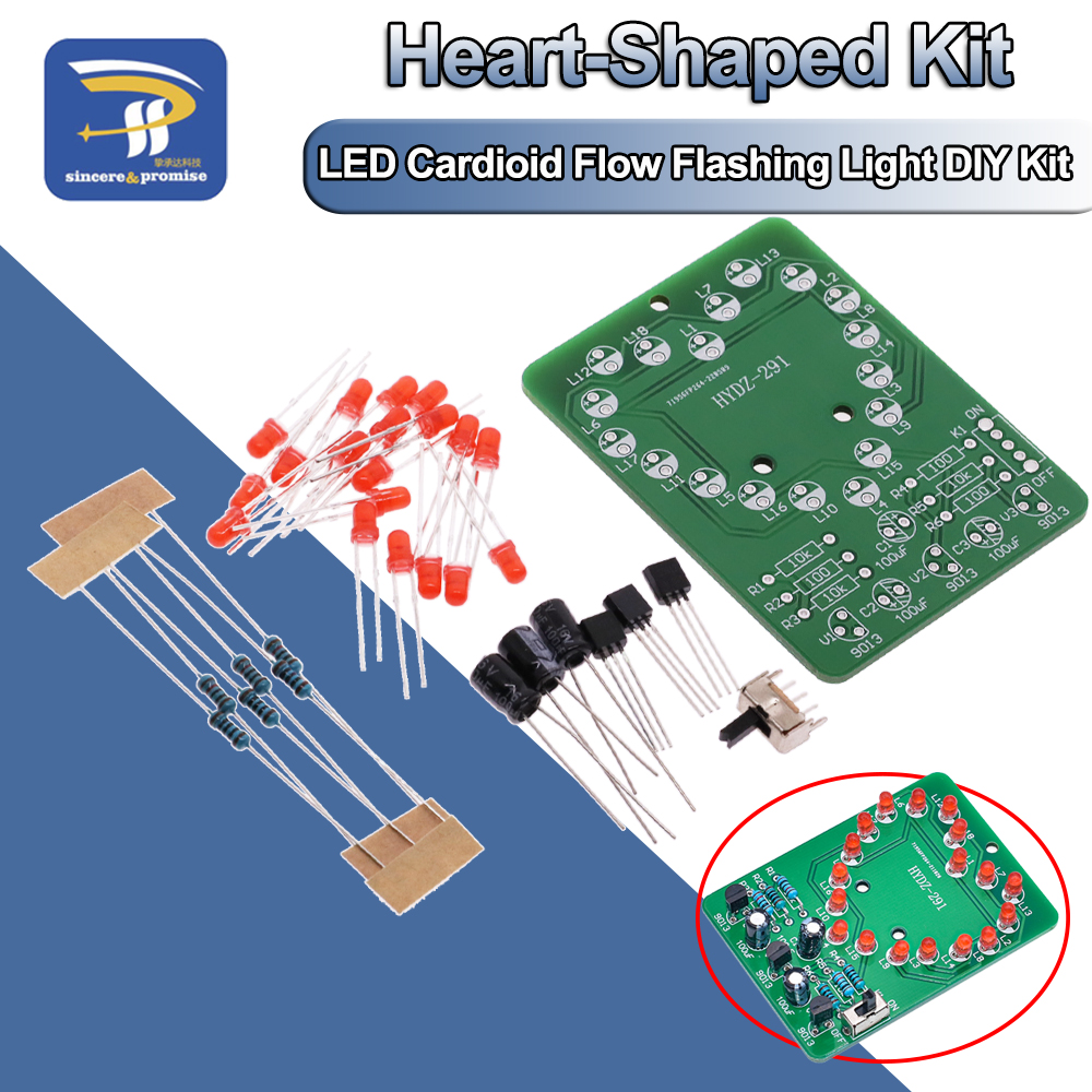 Diy Electronics Learning Kit - LED Heart-Shaped Running Light Flashing Water