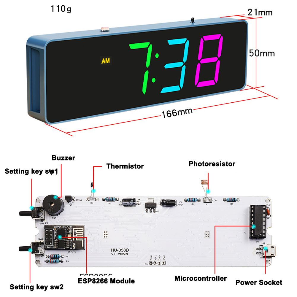 ESP8266 IoT Colorful WiFi Cloc - Diy Electronics Com บทวิจารณ์และราคา