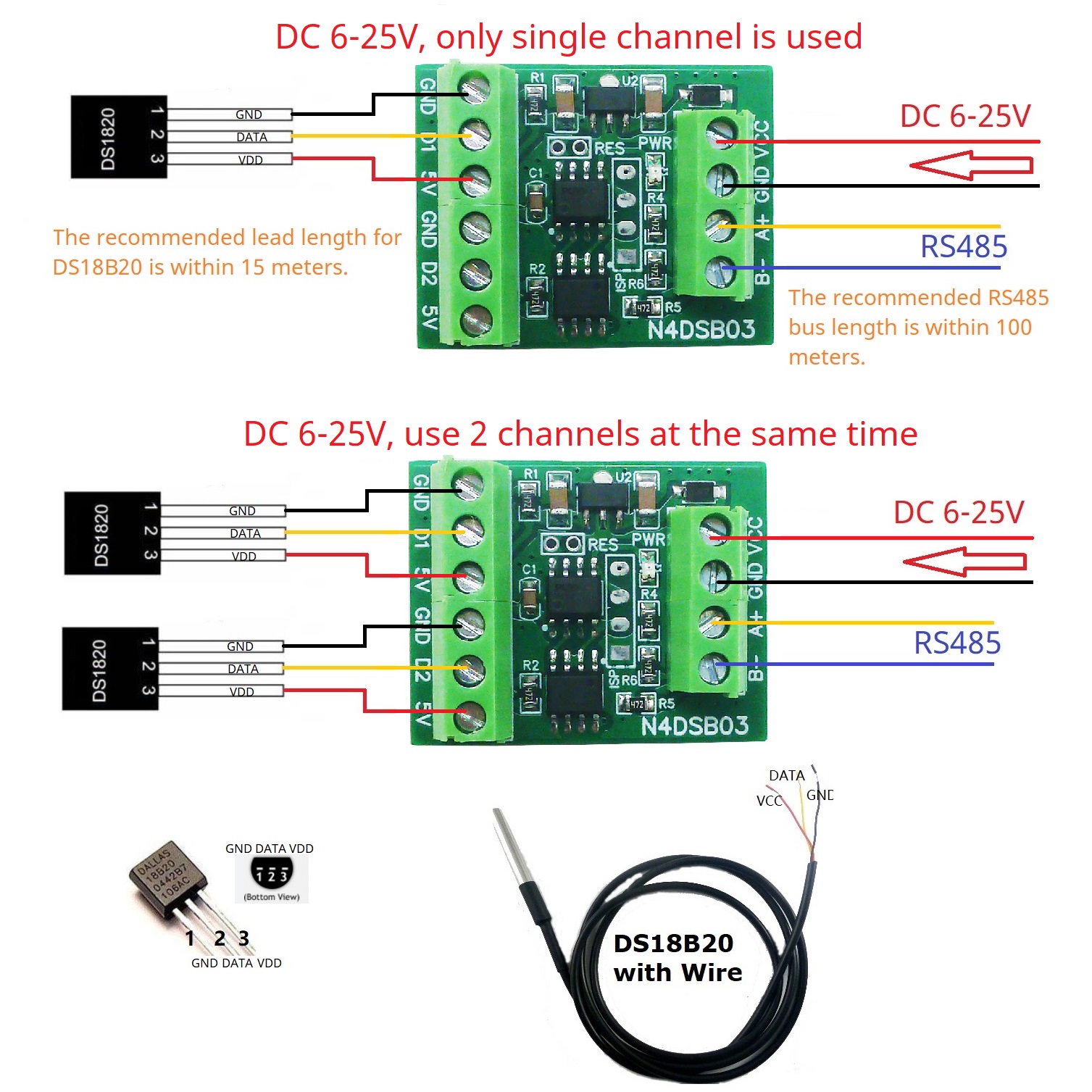 2CH RS485 Modbus  -55 to +125C - Ds18B20 Temperature Sensor บทวิจารณ์และราคา