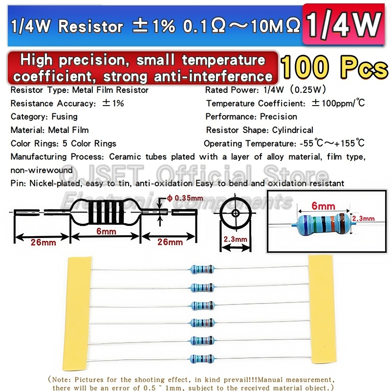 100pcs 1/4W Metal Film Resisto - Resistor Kit 1 4W บทวิจารณ์และราคา
